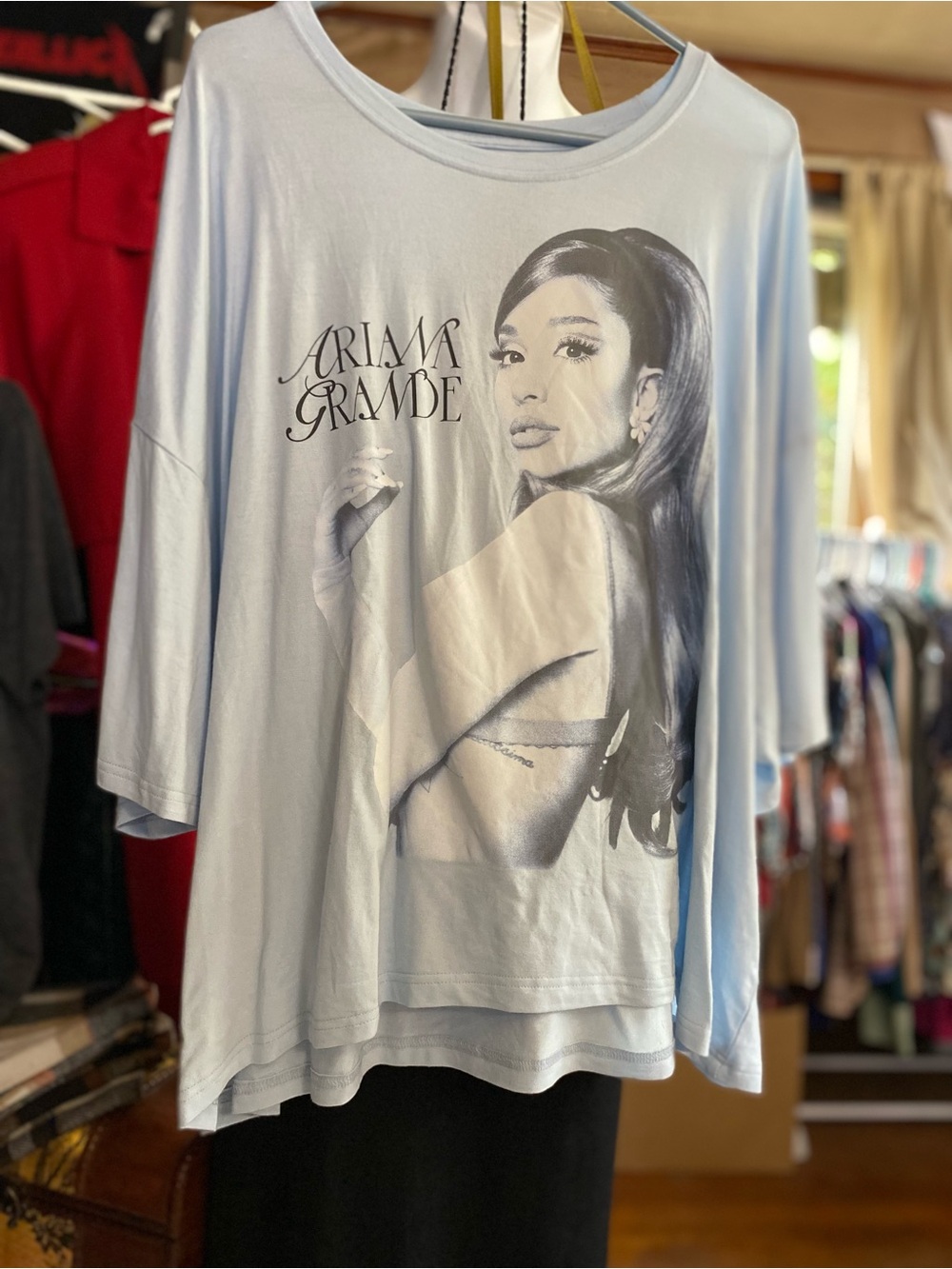 Ariana Grande Light Blue Long Sleeve Graphic Tee